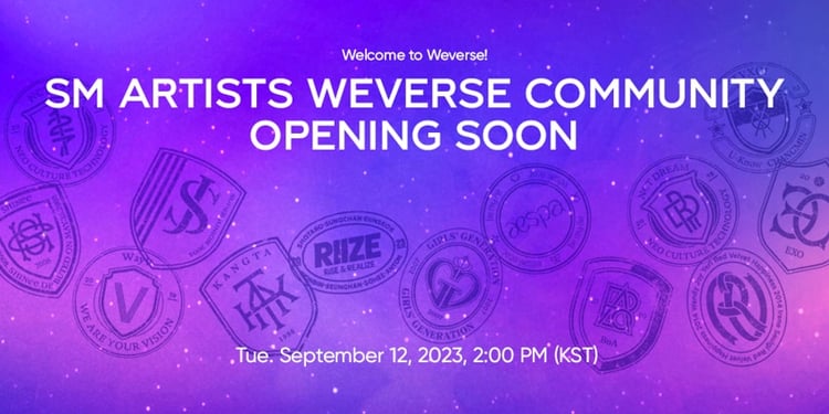 SM ENTERTAINMENTアーティストのWeverse参加告知画像。