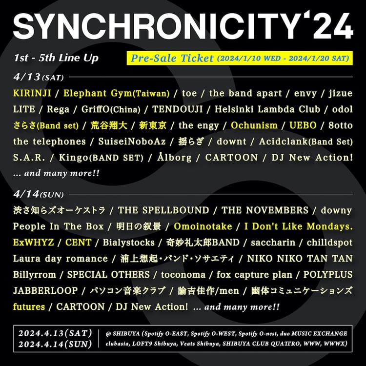 「SYNCHRONICITY'24」第5弾出演アーティスト