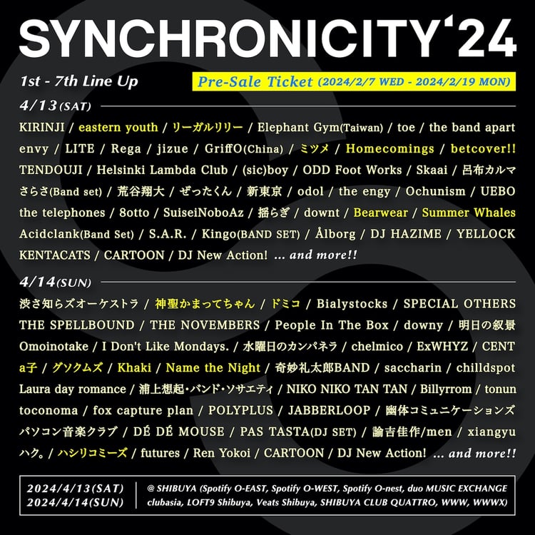 「SYNCHRONICITY'24」第7弾出演アーティスト