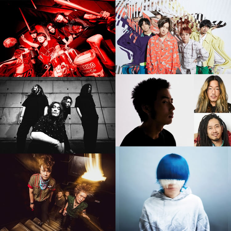 左上から時計回りにELLEGARDEN、フレデリック、HIMI TRIO、yama、SA、G-FREAK FACTORY。