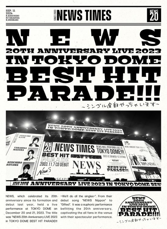 「NEWS 20th Anniversary LIVE 2023 in TOKYO DOME BEST HITPARADE!!!～シングル全部やっちゃいます～」初回盤ジャケット