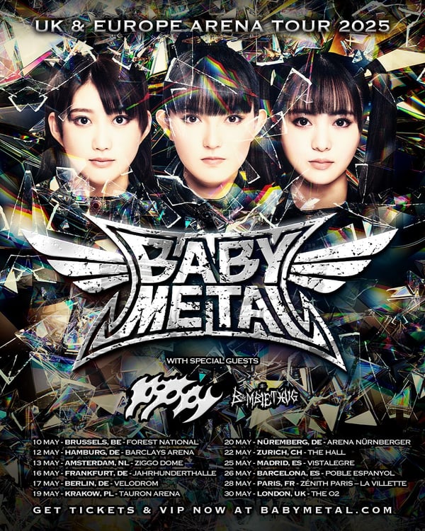 「BABYMETAL UK & EUROPE ARENA TOUR 2025」フライヤー