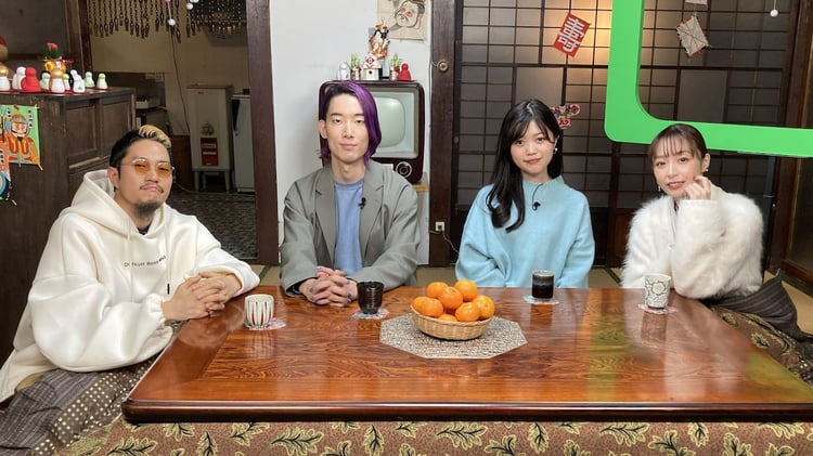 左からTaiTan、大島育宙、明日菜子、宇垣美里。（写真提供：NHK）