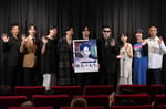映画「無名の人生」初日舞台挨拶の登壇者。