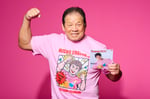 マッチョ・ドラゴン×スージー甘金 イラストTシャツを着用した藤波辰爾。