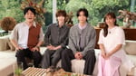 左から山本浩司（タイムマシーン3号）、七五三掛龍也（Travis Japan）、亀梨和也、藤本美貴。©フジテレビ