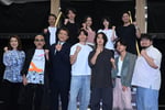 ミュージカル「民王」稽古場会見の様子。上段左から福田転球、山崎大輝、豊原江理佳、林瑠奈（乃木坂46）、上川一哉、一路真輝、竹中直人、別所哲也、有澤樟太郎、角野隼斗（Penthouse）、浪岡真太郎（Penthouse）、大原拓真（Penthouse）。